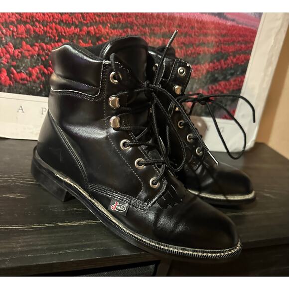 Women's JUSTIN Basics Boots Black Lace Up Roper JBL400 US Size 5.5 C - Picture 1 of 7